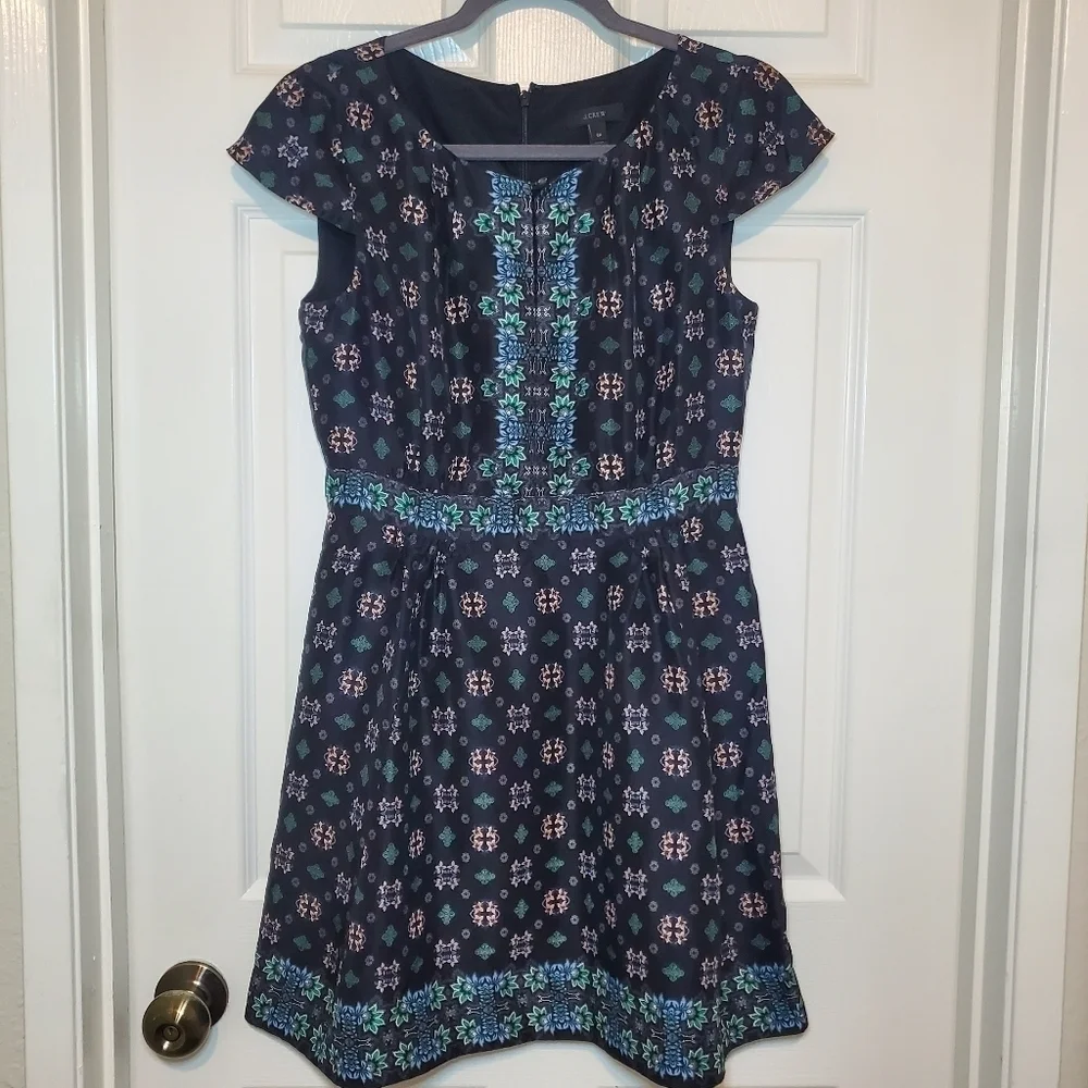 J.Crew Women Boho Cottage Core Silk Cap Sleeve Mirrored Floral Dress Soft Sz 6P